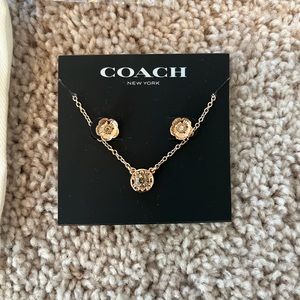 Coach flower earring and necklace set rose gold